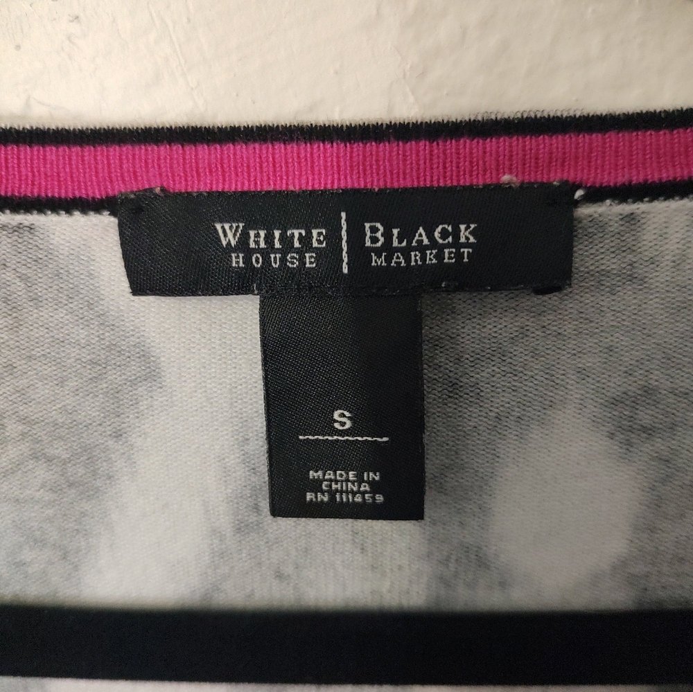 White House Black Market Black and White Cardigan with Pink Floral Design - Picture 8 of 12